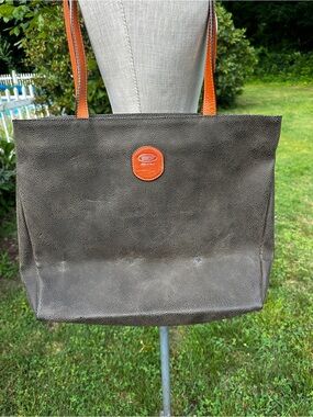 Bric Brown Tote with Orange Trim